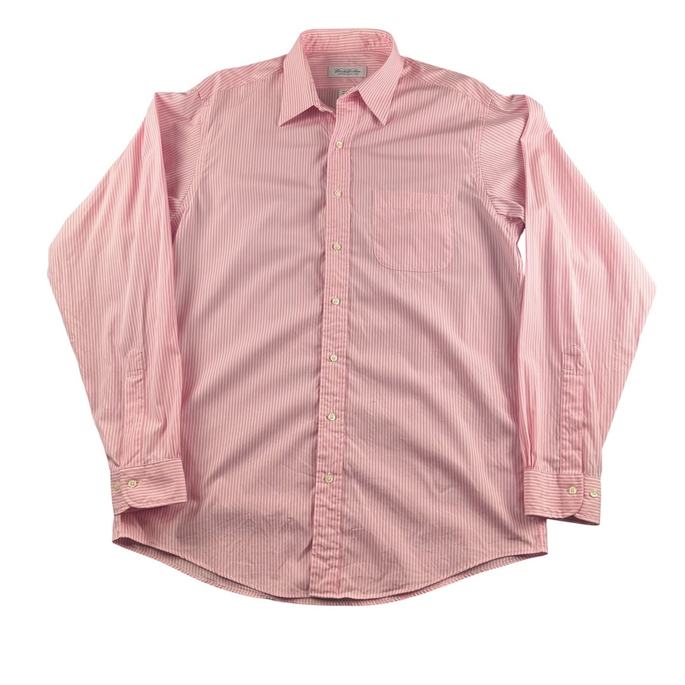 Brooks Brothers Mens Pink White Pinstripe Cotton Button Down Shirt 16 36/37